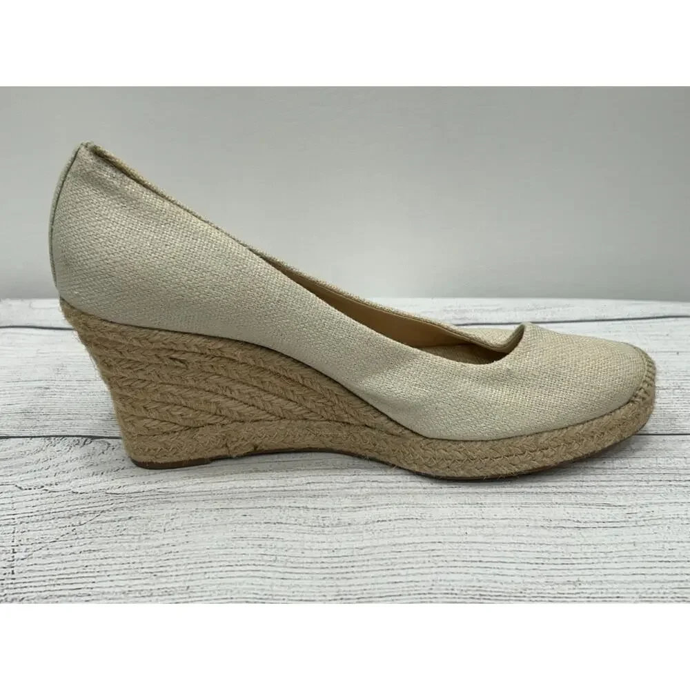 J. Crew Womens Beige‎ Seville Espadrille Metallic Canvas Wedge Sandals Size 8.5